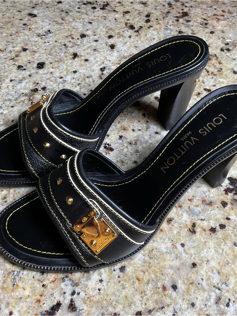 Louis Vuitton Black Suhali Leather Studded 3-1/2” Heel Mules Size 37.5 (EU) - Picture 5 of 9